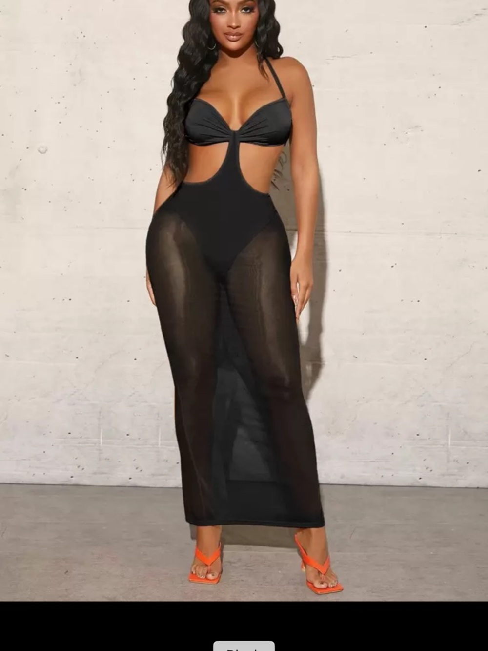 Black Cutout Mesh Maxi Dress